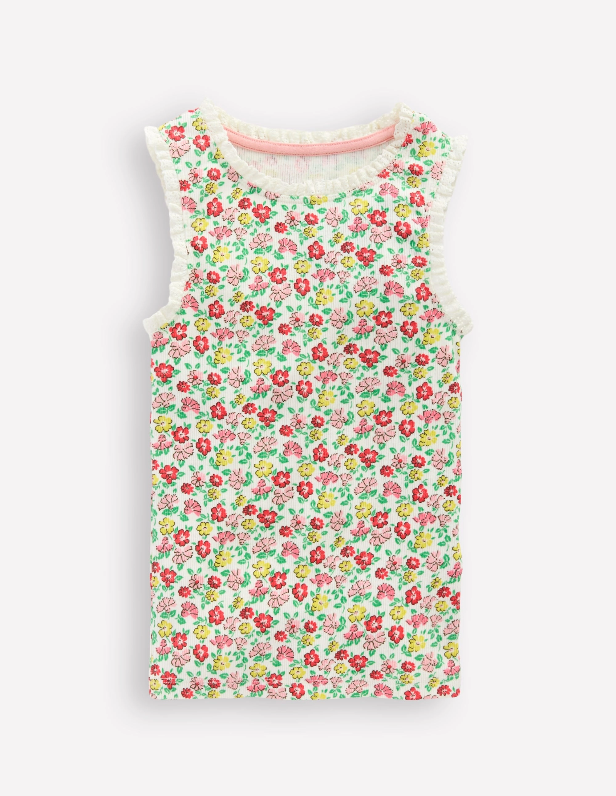 Breathable Layer Fit Ribbed Lace Trim Vest-Multi Summer Flowerbed