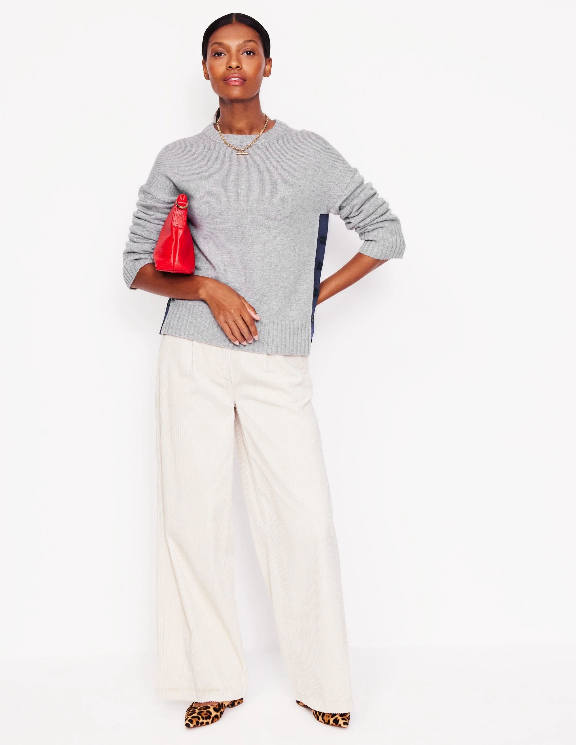 High Elasticity City Warmth Zia Button Side Jumper-Mink Melange