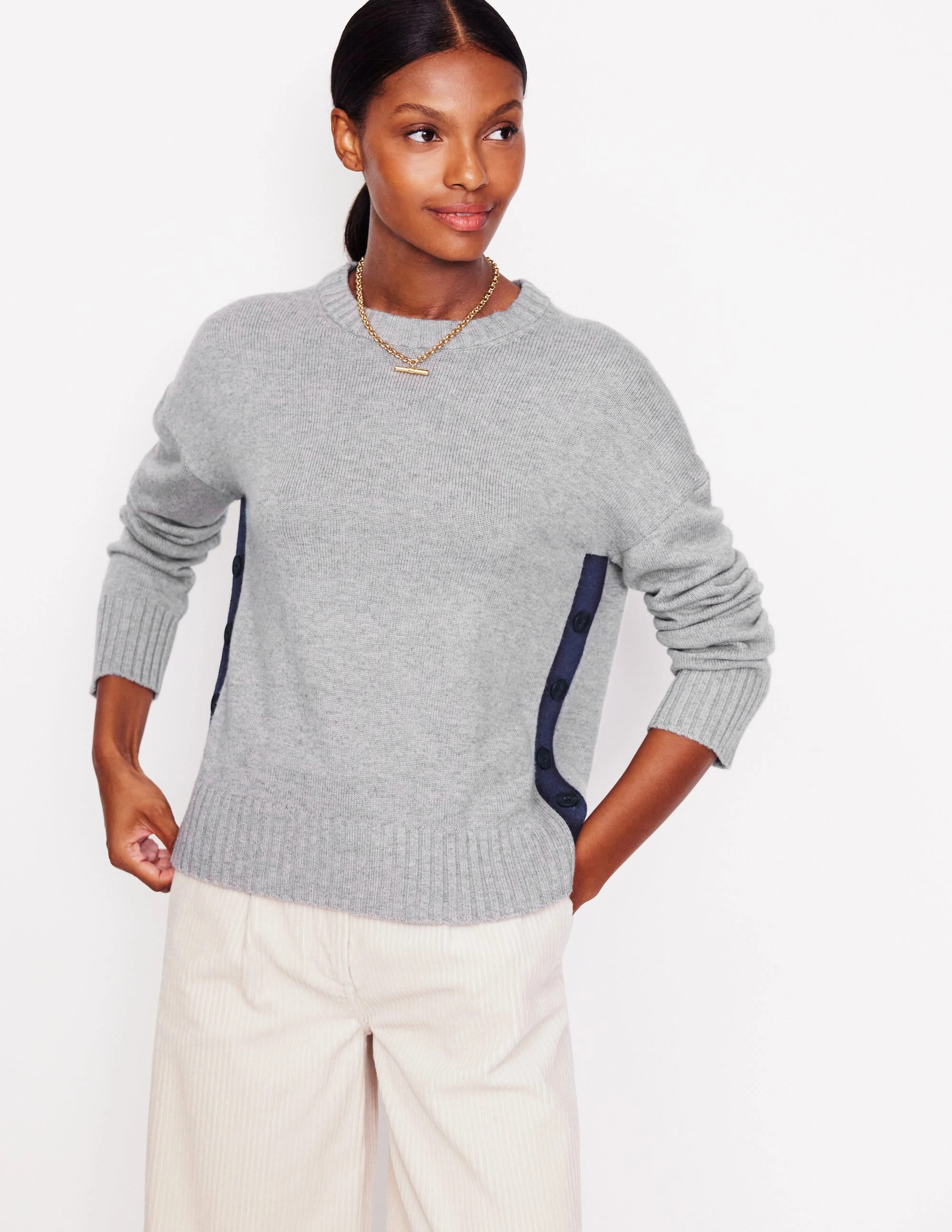 Zia Button Side Jumper-Mink Melange Cozy Moments