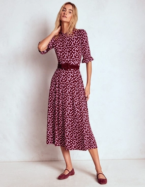 Slimming Shape Ruffle Seamed Midi Dress-Chestnut, Heart Cascade