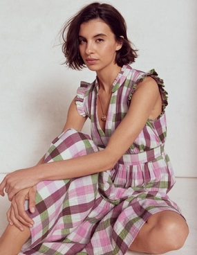 Wren Double Cloth Midi Dress-Pink and Green Multigingham Refined Form Perfectly Fit Look