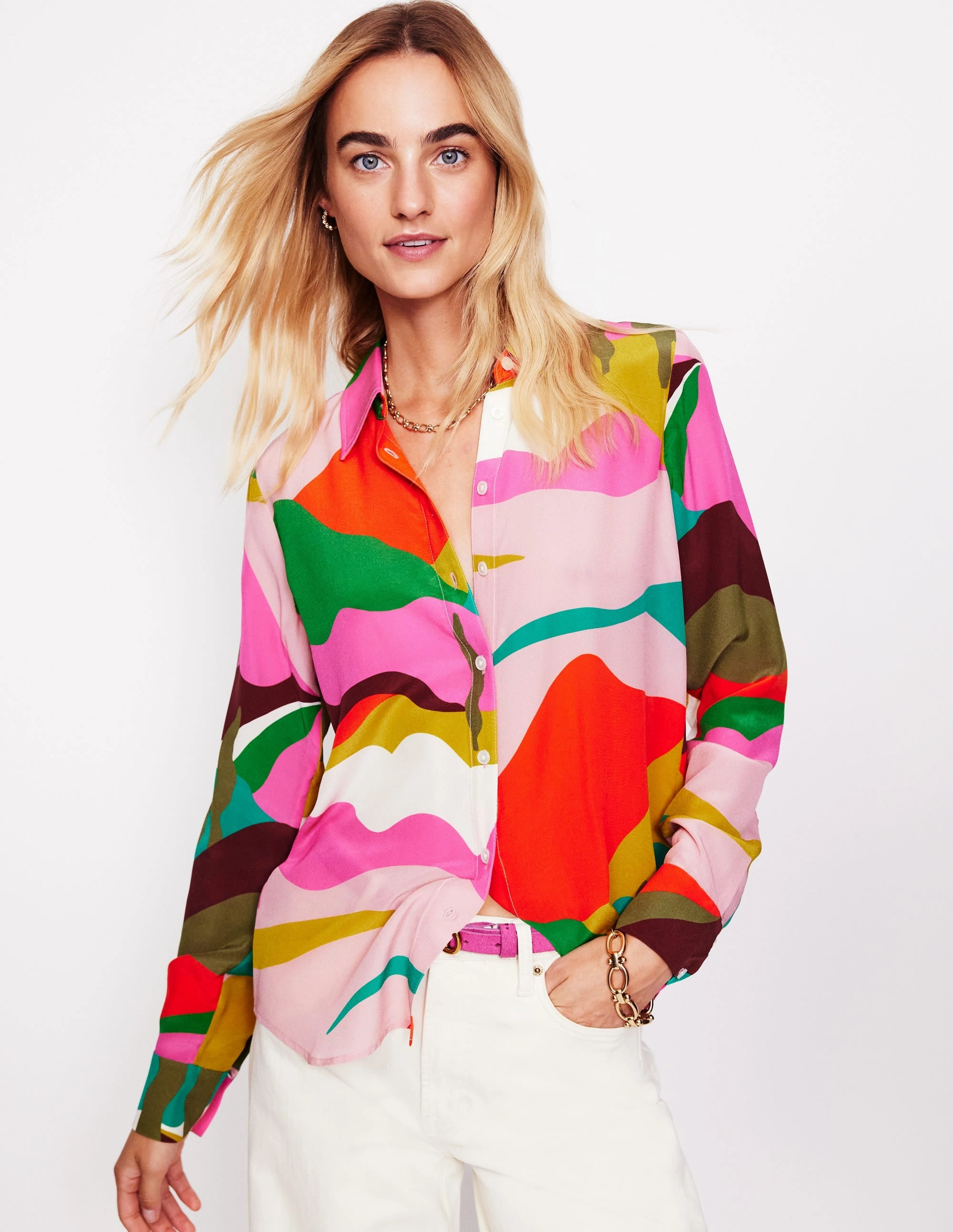 Sienna Silk Shirt-Multi, Scenic Fall EcoConscious Processing Edgy