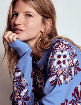 Casual Look Rosa Printed Sweatshirt-Soft Blue, Bloom Mosaic
