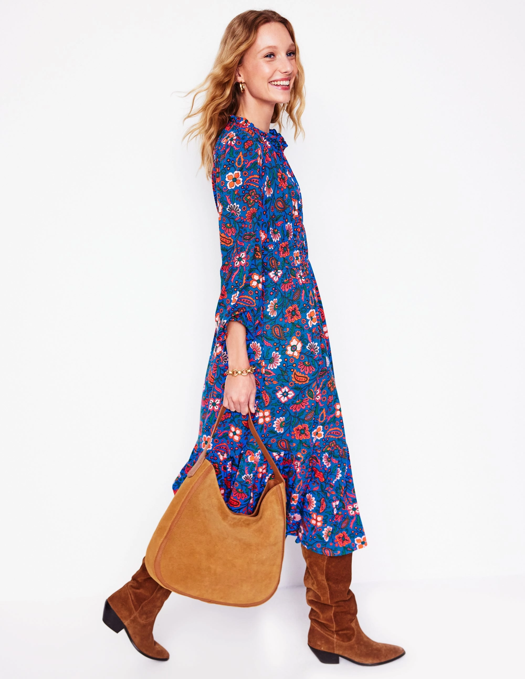 Comfort Mode Rosamund Jersey Midi Tea Dress-Blue,Oriental Paradise