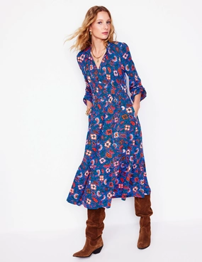 Rosamund Jersey Midi Tea Dress-Blue,Oriental Paradise Soft Structure Versatile Fit