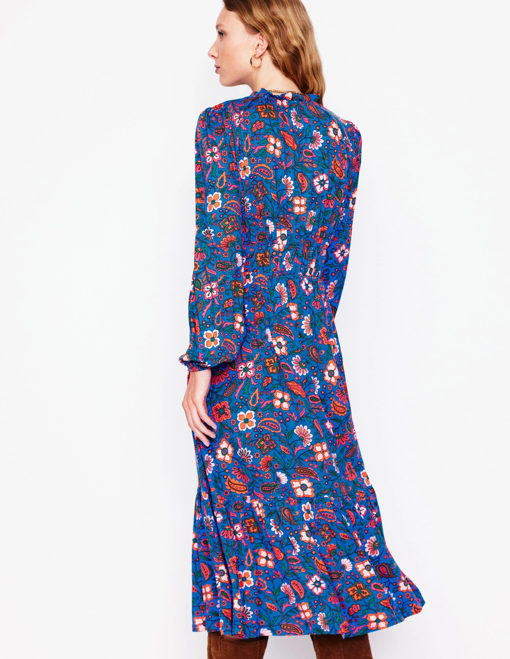 Monochrome Mood Rosamund Jersey Midi Tea Dress-Blue,Oriental Paradise