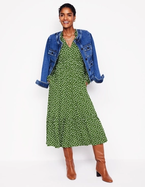 Rosamund Jersey Midi Tea Dress-Paradise Green, Abstract Dot Fitted Mood Sleek Appearance