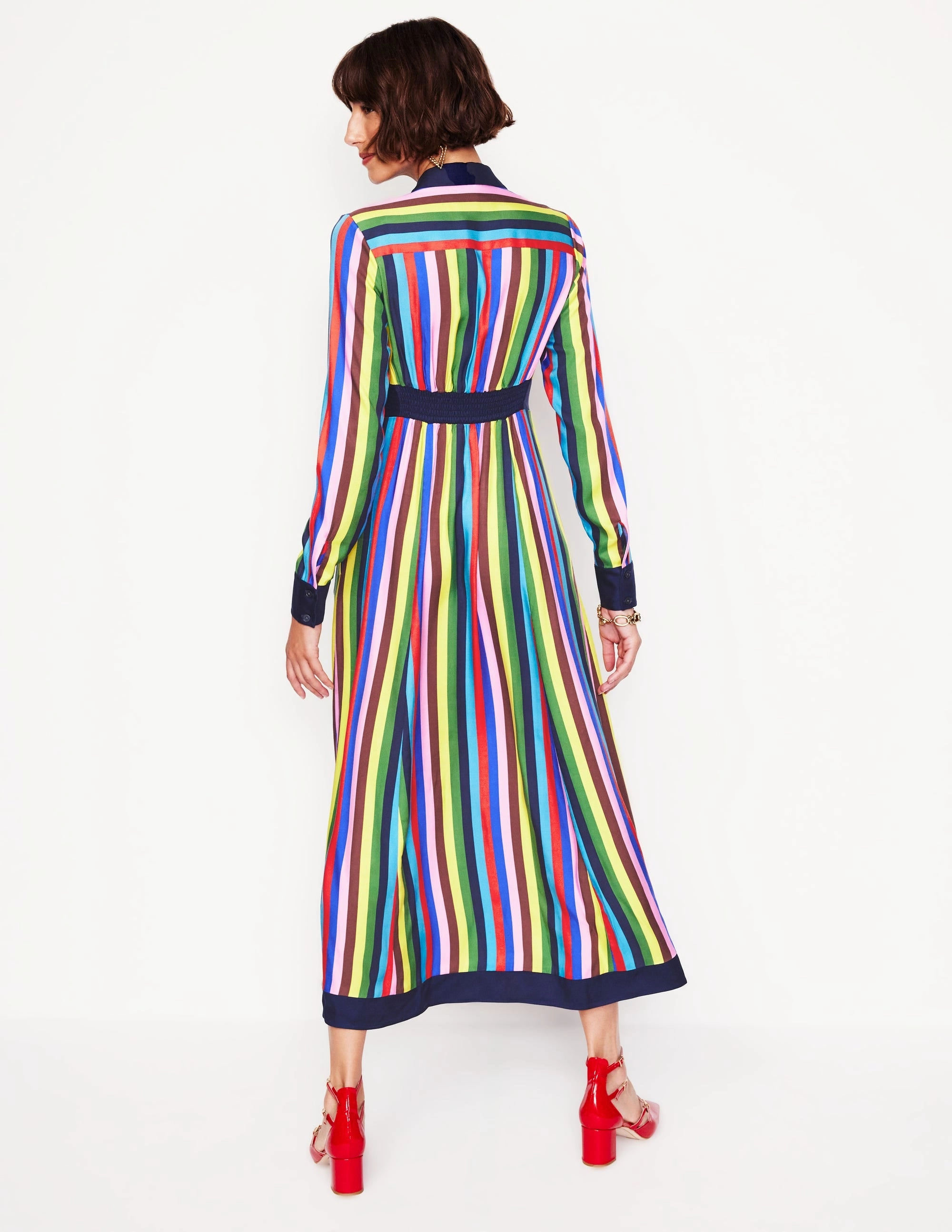 Elegant Piece Empire Shirt Dress-Blue, Chestnut Multistripe