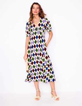 All Fit Style Rosie Godet Tea Dress-Multi, Diamond Stripe
