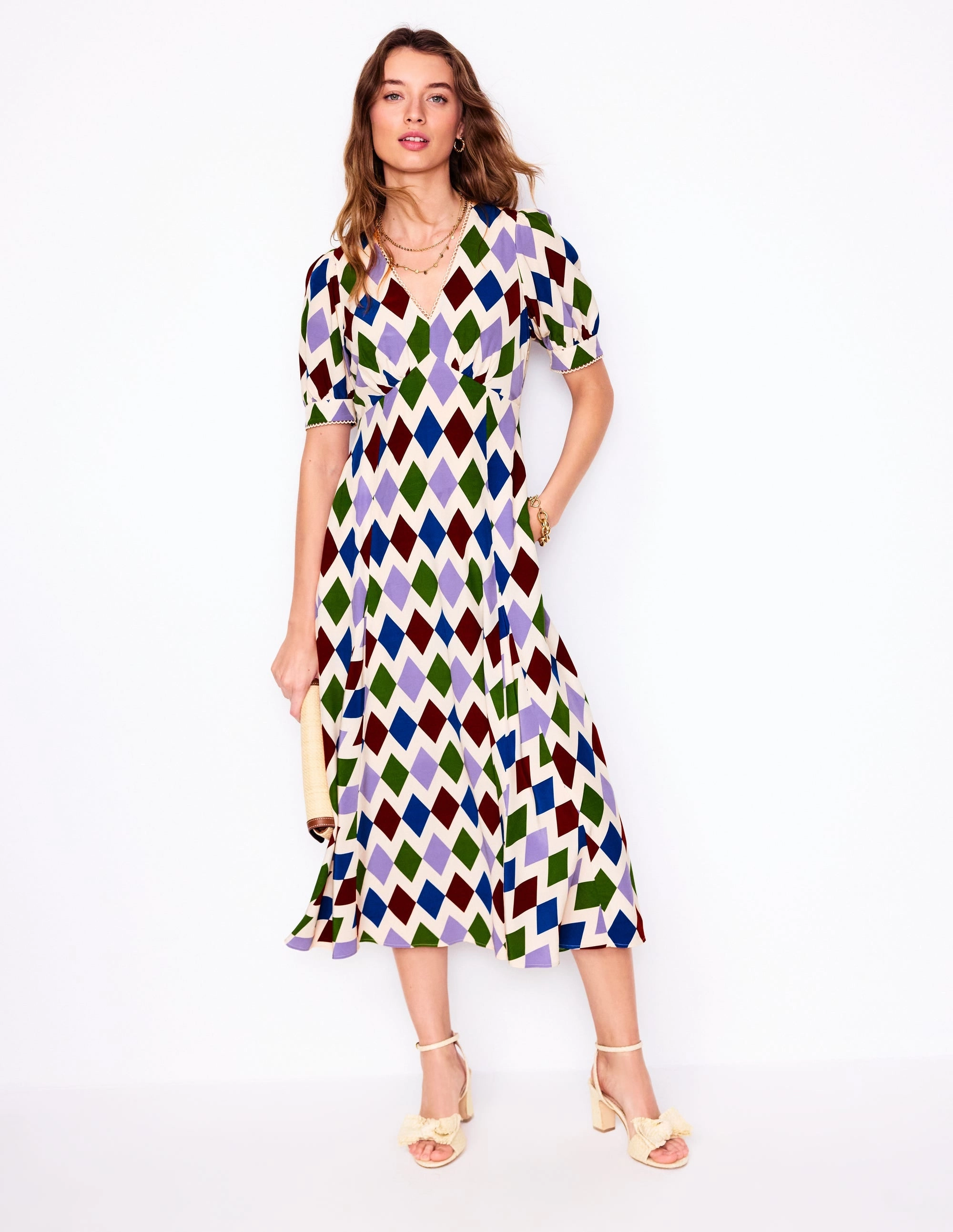 All Fit Style Rosie Godet Tea Dress-Multi, Diamond Stripe