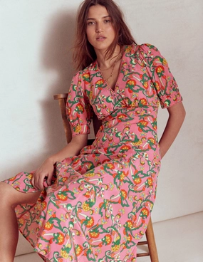 Rosie Godet Tea Dress-Pink Rose, Foliage Trail Air Comfort Summer Ready