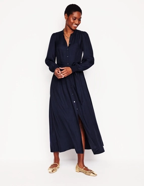 Playful-Detail Ruby Collarless Shirt Dress-Navy