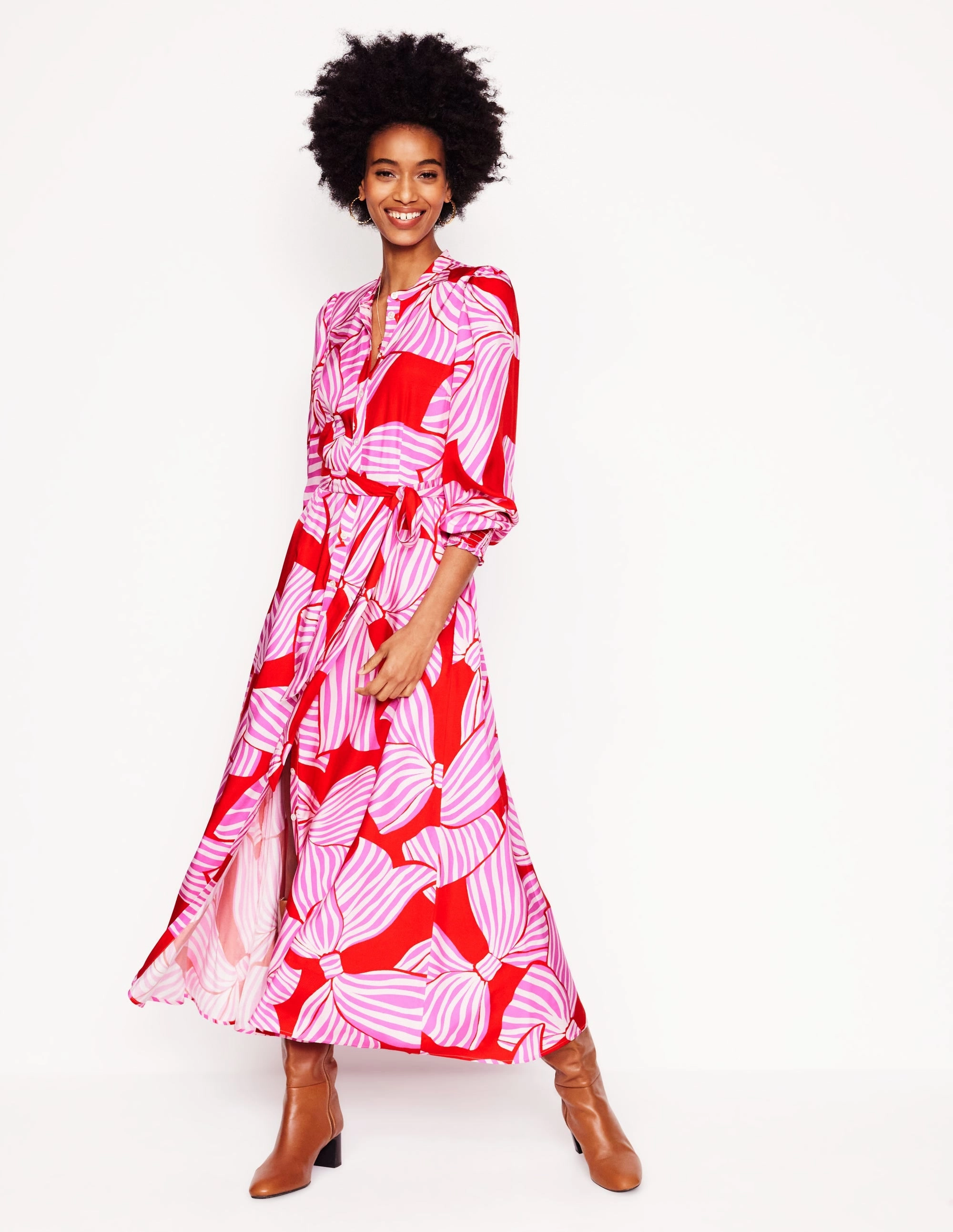 FadeResistantColor Timeless Beauty Ruby Collarless Shirt Dress-Rouge, Bow Scatter