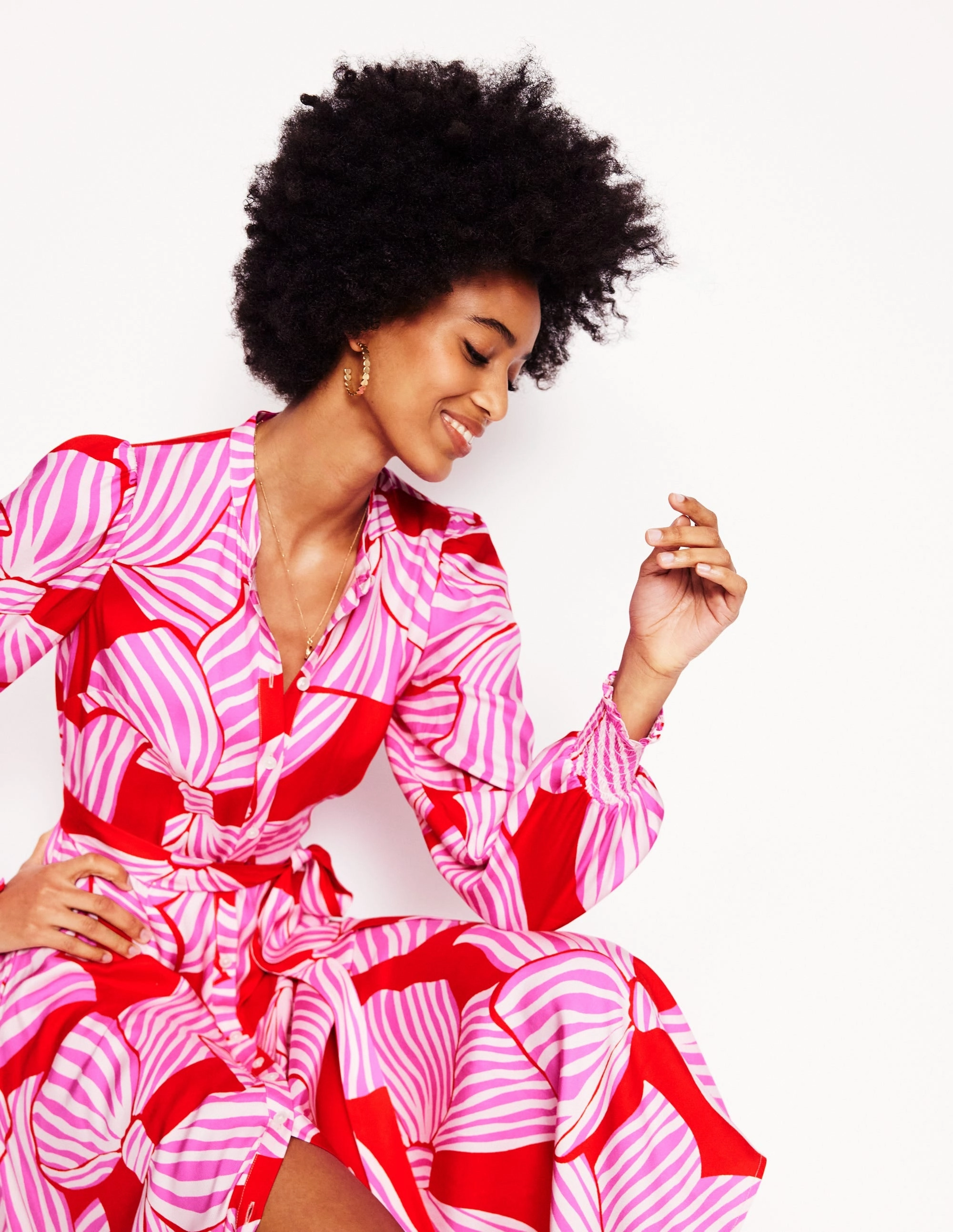 AntiPillTreatment Ruby Collarless Shirt Dress-Rouge, Bow Scatter