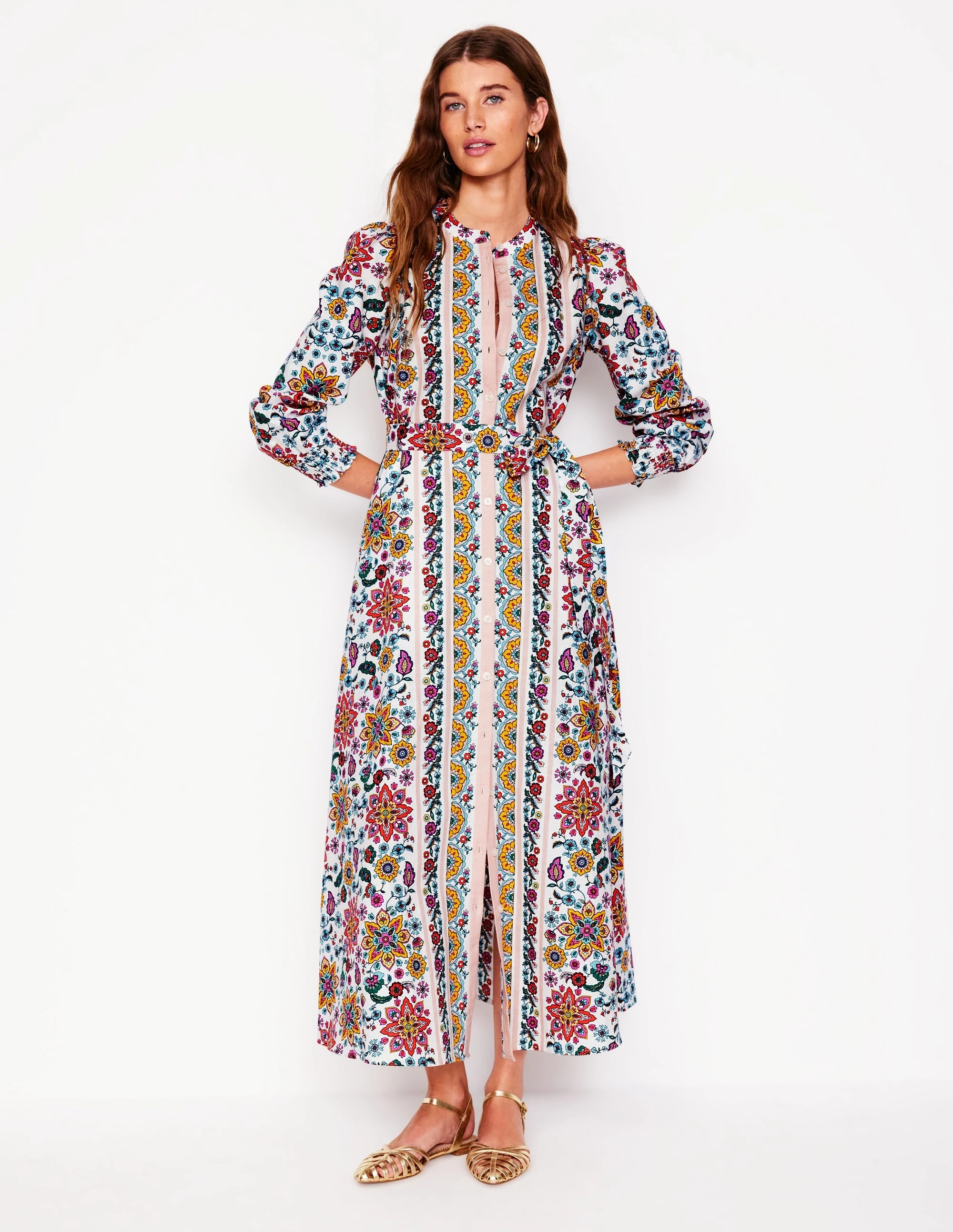 Comfy and Cozy Ruby Linen Blend Shirt Dress-Ivory, Botanical Sprig