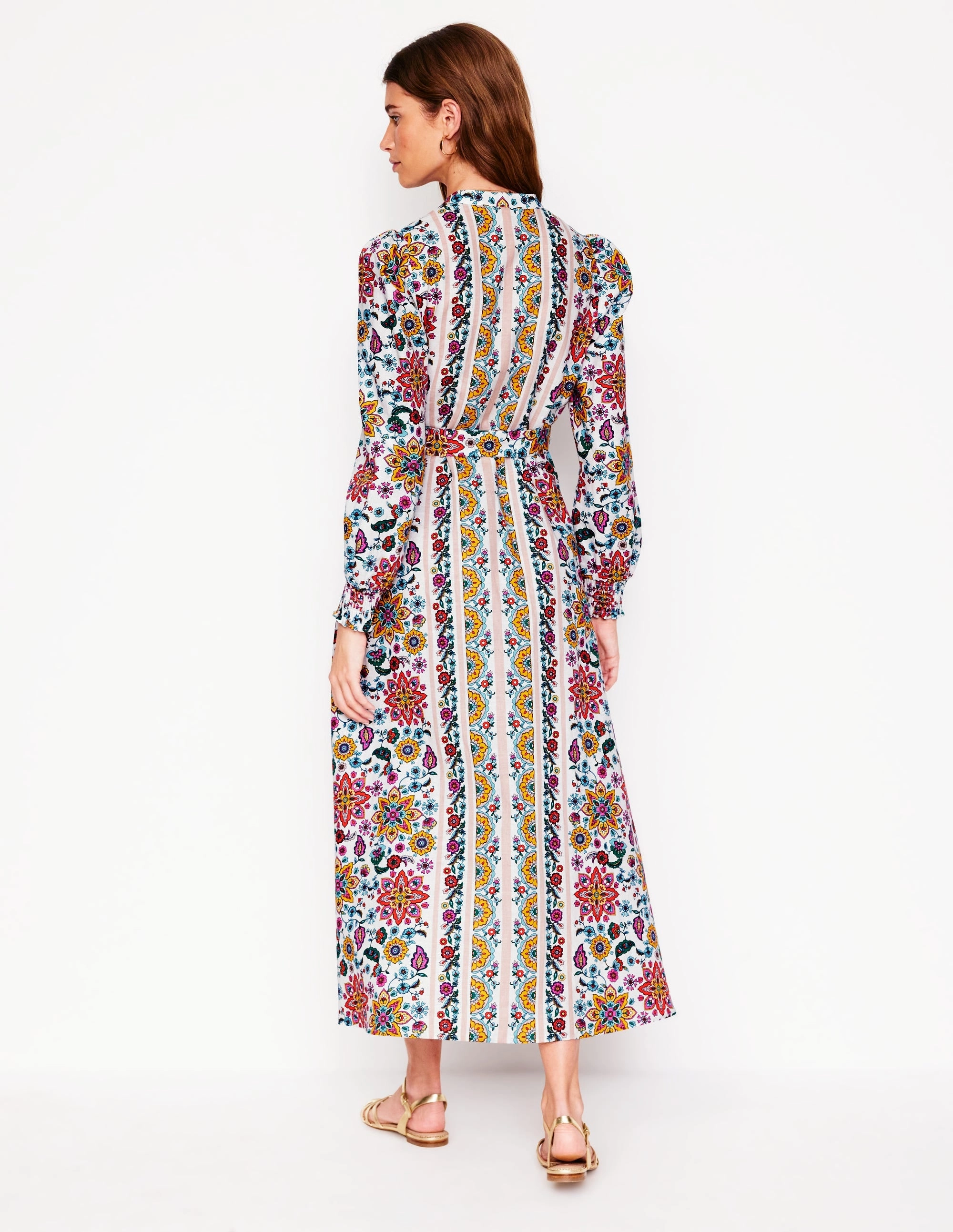 Comfort Layer Smart Lines Ruby Linen Blend Shirt Dress-Ivory, Botanical Sprig