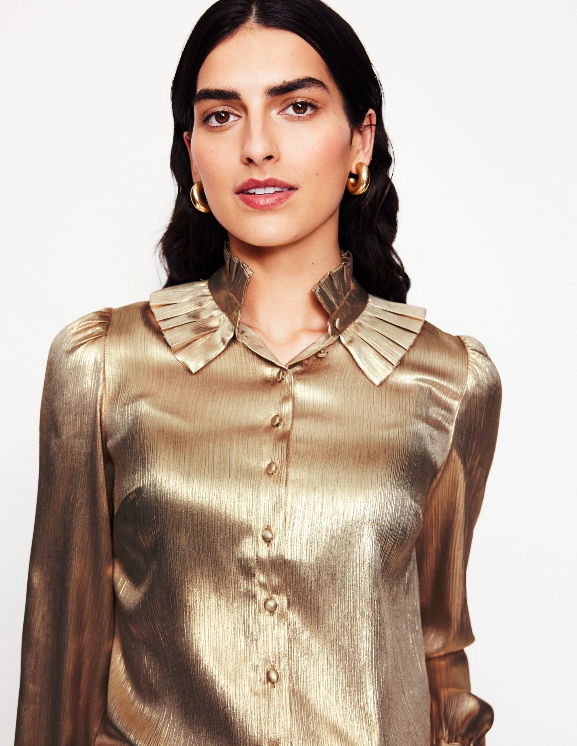 Ruffle Collar Party Blouse-Gold Cozy Waist
