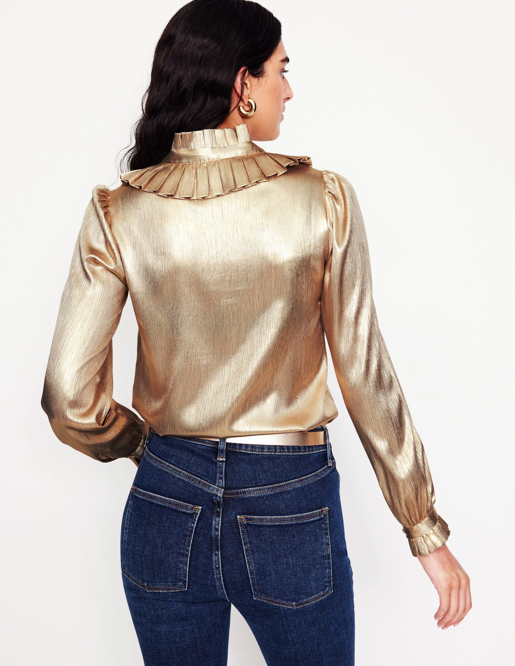 EcoConscious Processing Ruffle Collar Party Blouse-Gold