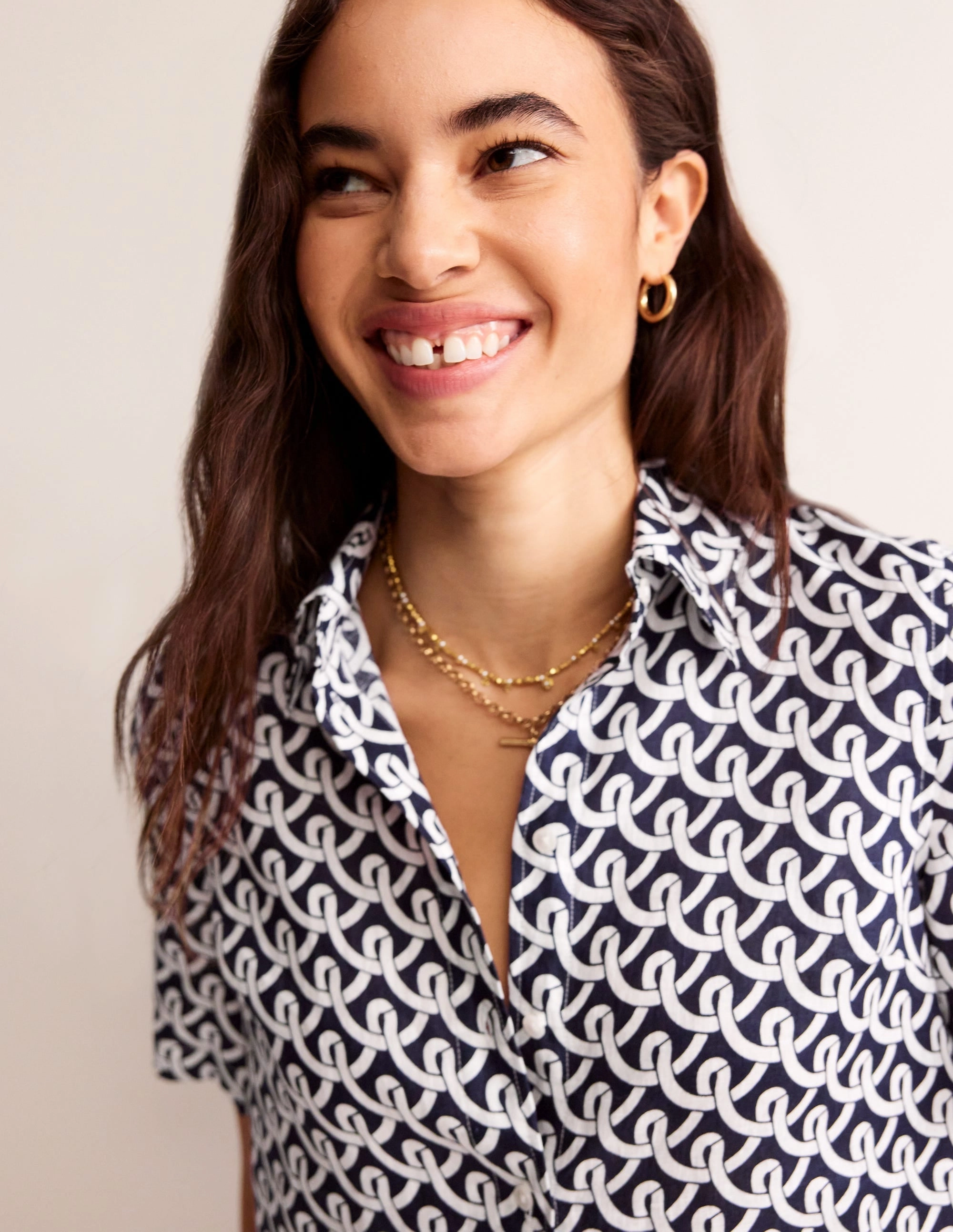 Hazel Short Sleeve Linen Shirt-Navy, Geo Terrace Modern innovation insulated