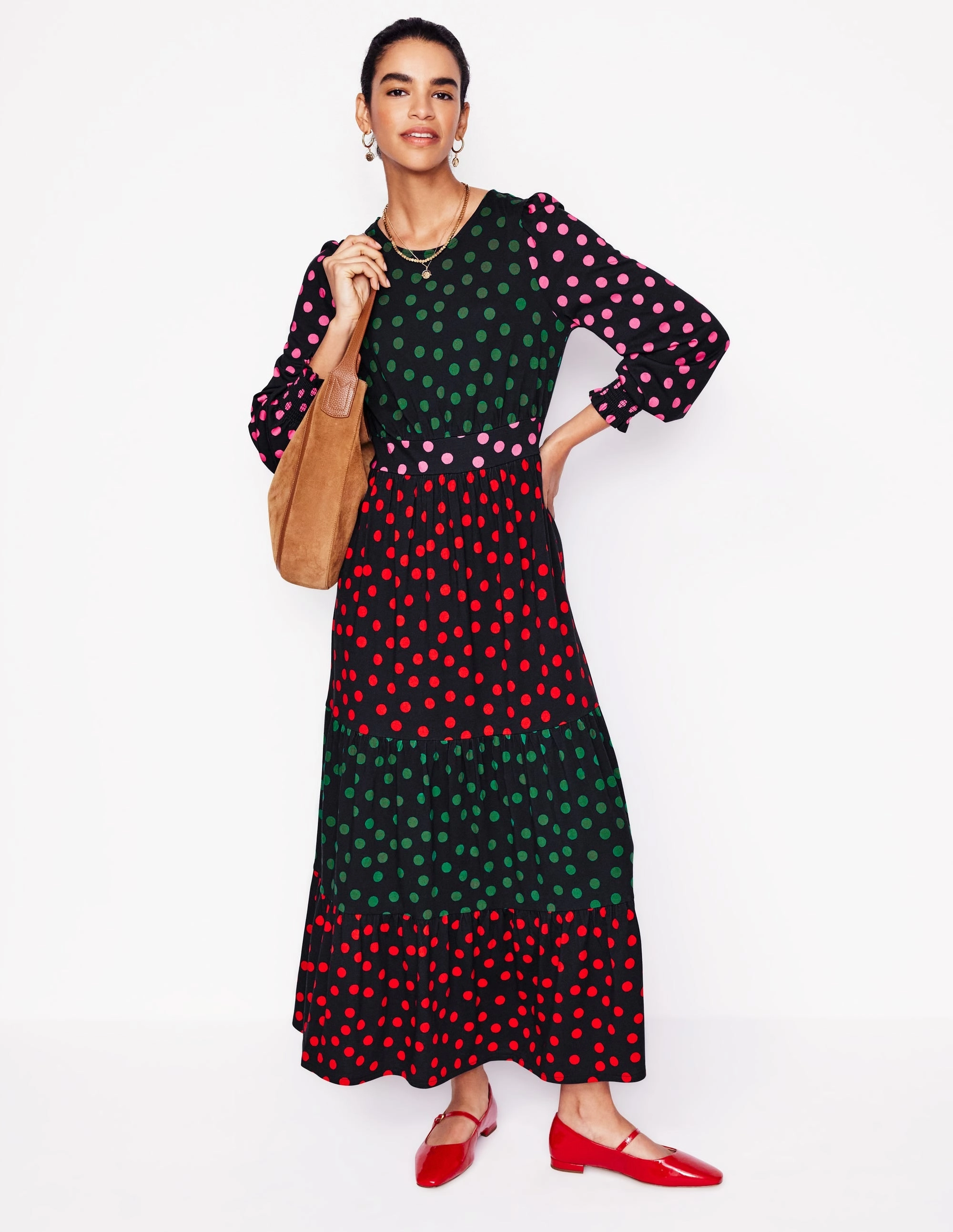 Cold-Shoulder Tabitha Tiered Jersey Dress-Multi, Abstract Dot