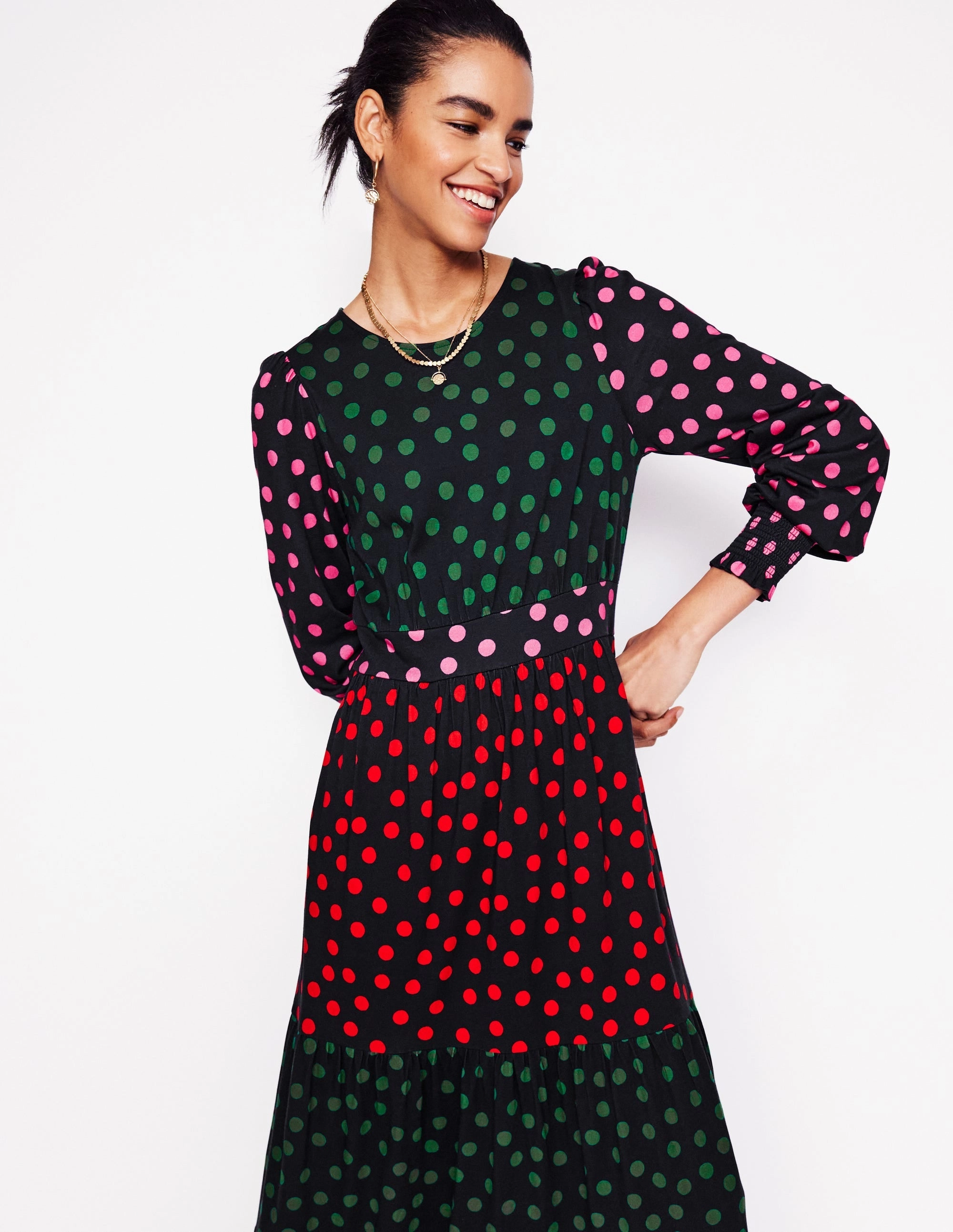 Light Soft Tabitha Tiered Jersey Dress-Multi, Abstract Dot