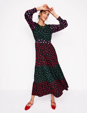 Dark Tones Autumn-Season Tabitha Tiered Jersey Dress-Multi, Abstract Dot