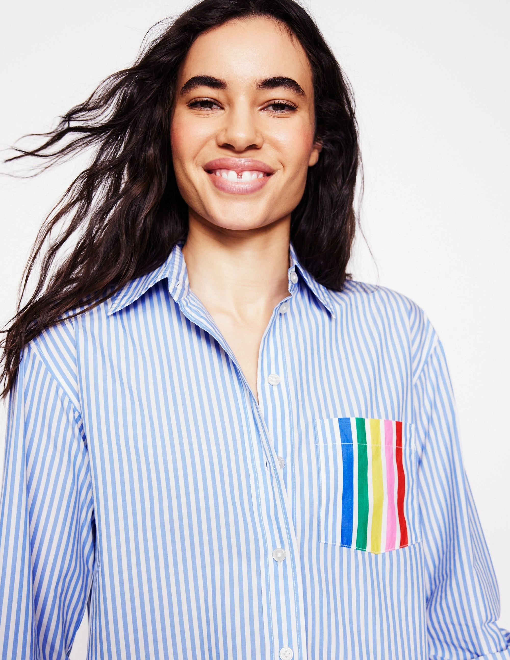 Outdoor Activity Sadie Relaxed Cotton Shirt-Rainbow Stripe Placement