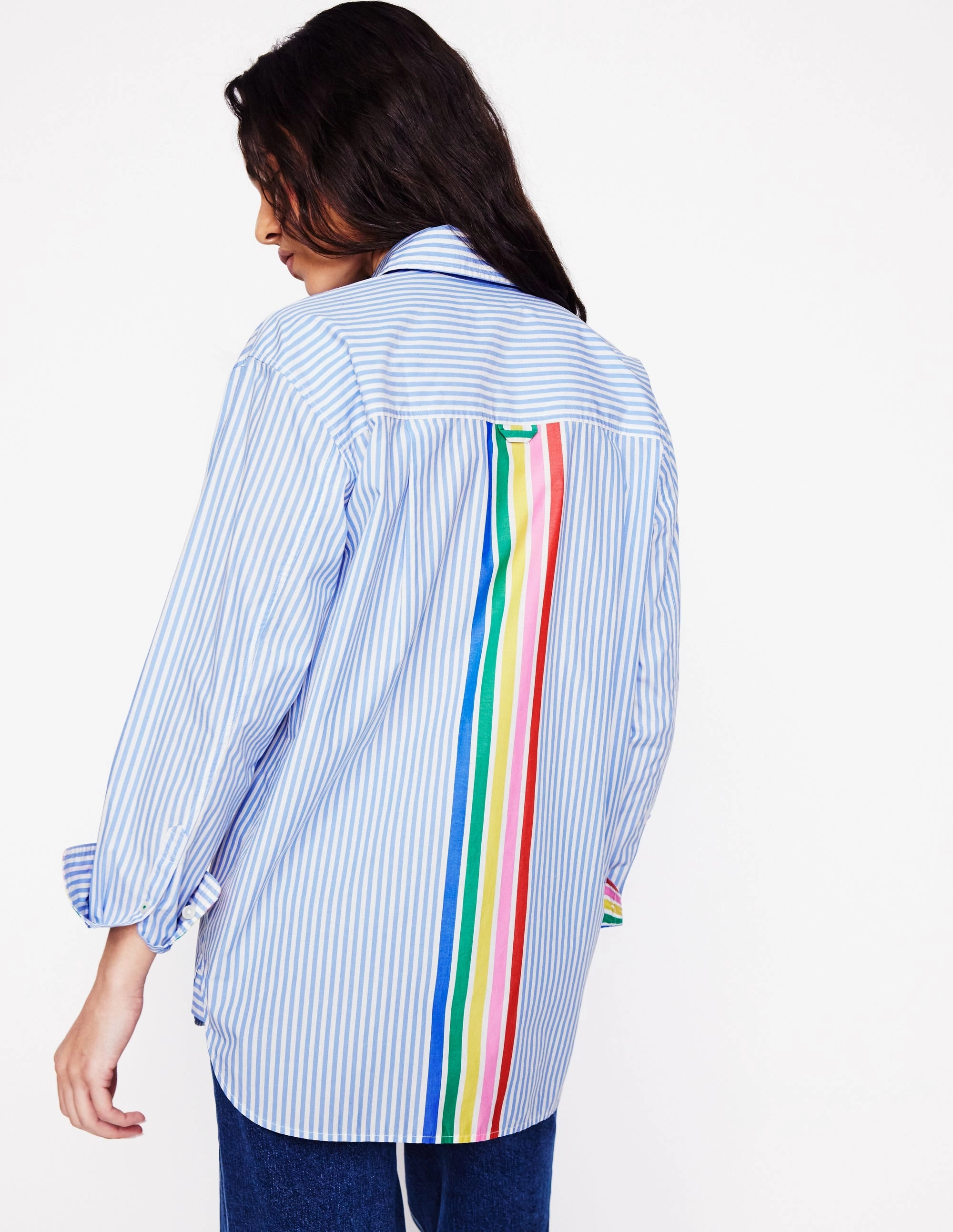 Urban Trend Sadie Relaxed Cotton Shirt-Rainbow Stripe Placement