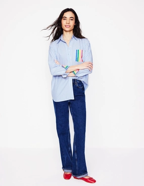 Sadie Relaxed Cotton Shirt-Rainbow Stripe Placement Casual Vibe Wear