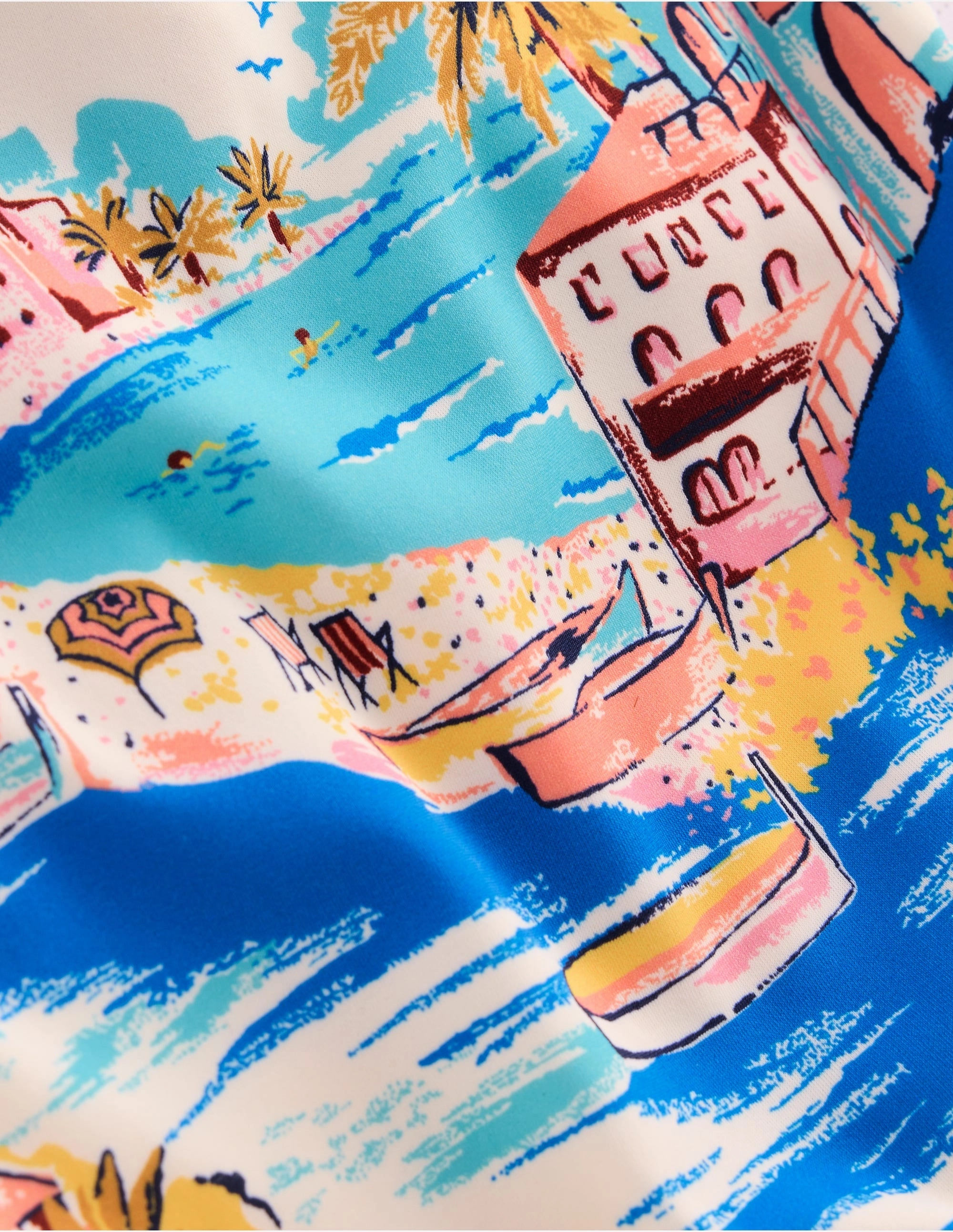 Hallie Frill Strap Swimsuit-Multi Coastal Scene Multi Pocket Design Double Layer Reinforcement