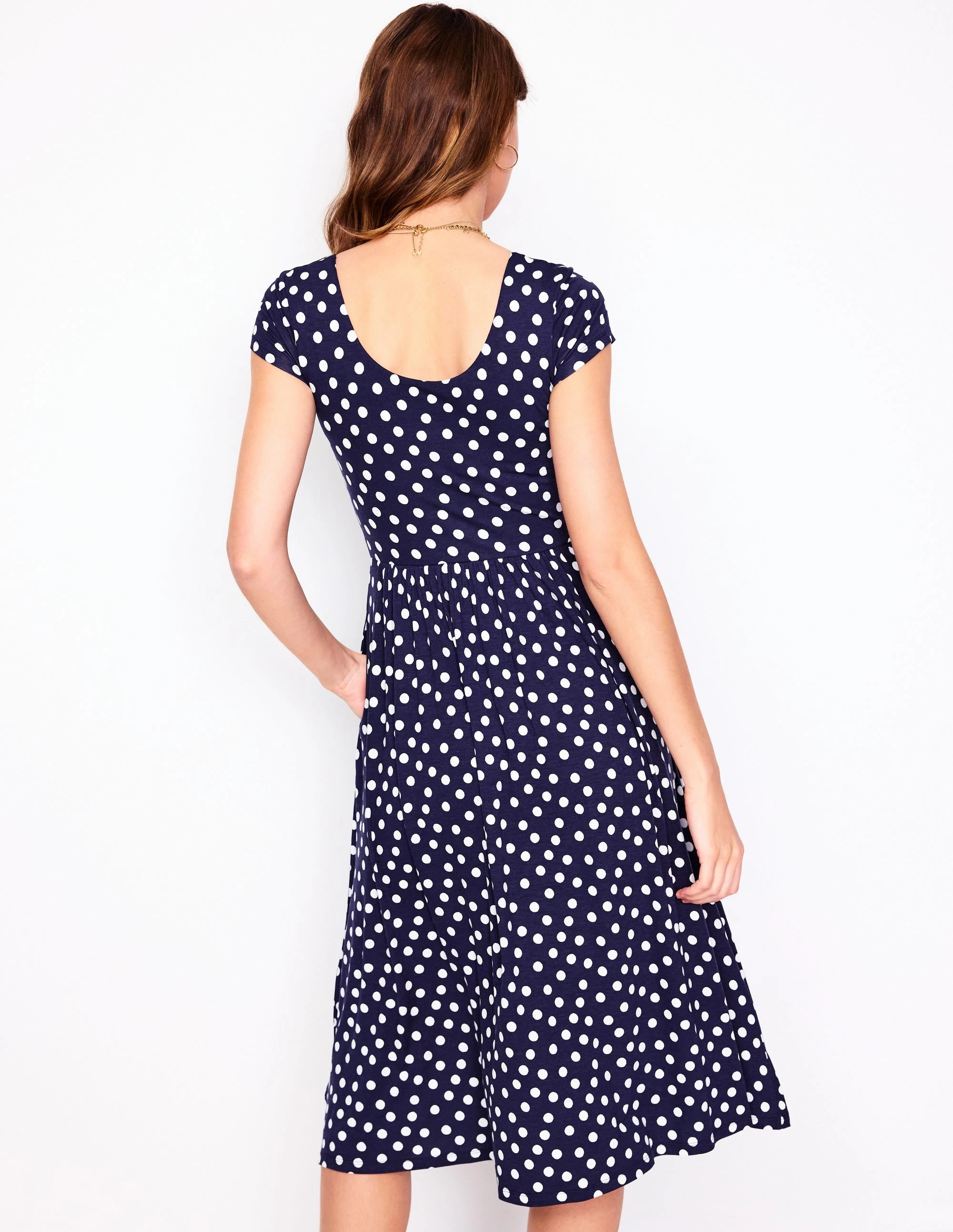 Samantha Scoop Jersey Dress-French Navy, Painted Dot Chic formal attire Flattering Cut Wear