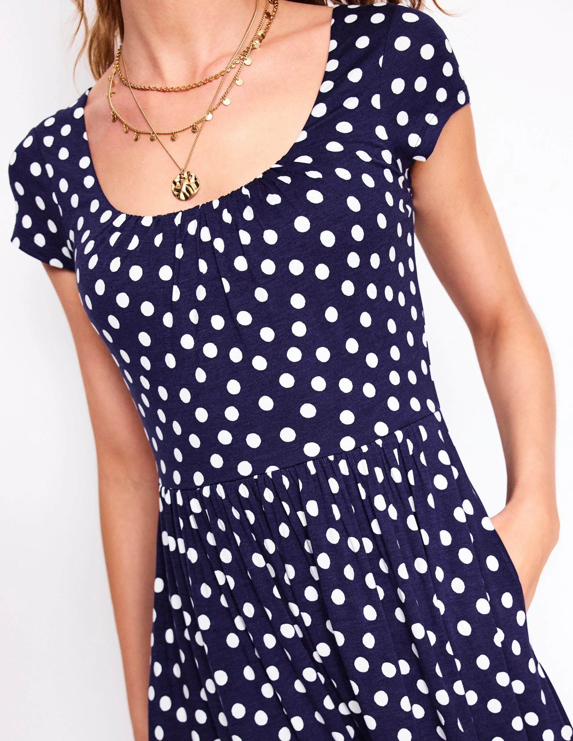 Versatile-Style Samantha Scoop Jersey Dress-French Navy, Painted Dot