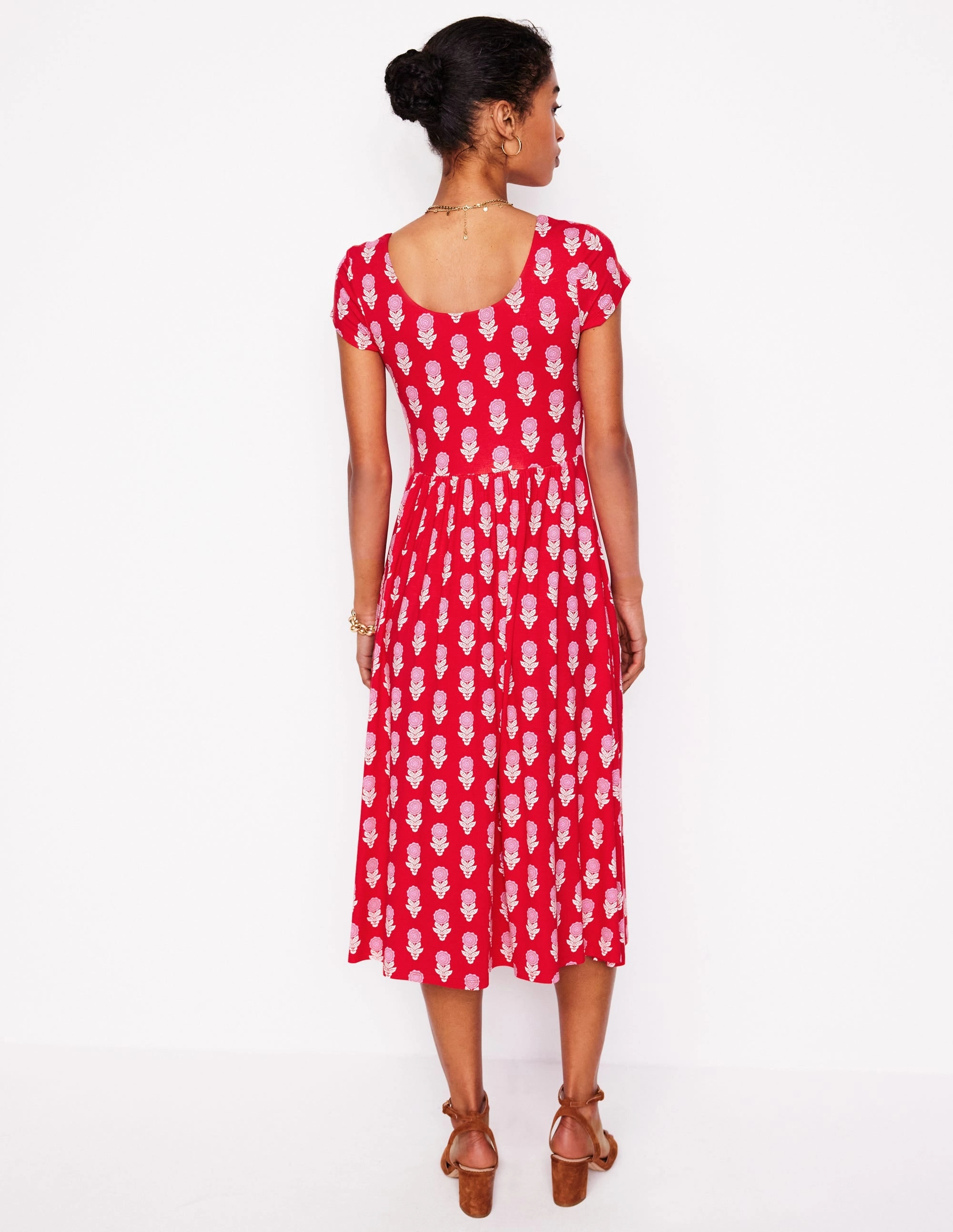 Samantha Scoop Jersey Dress-Poppy Red, Dahlia Sprig Relaxed Look