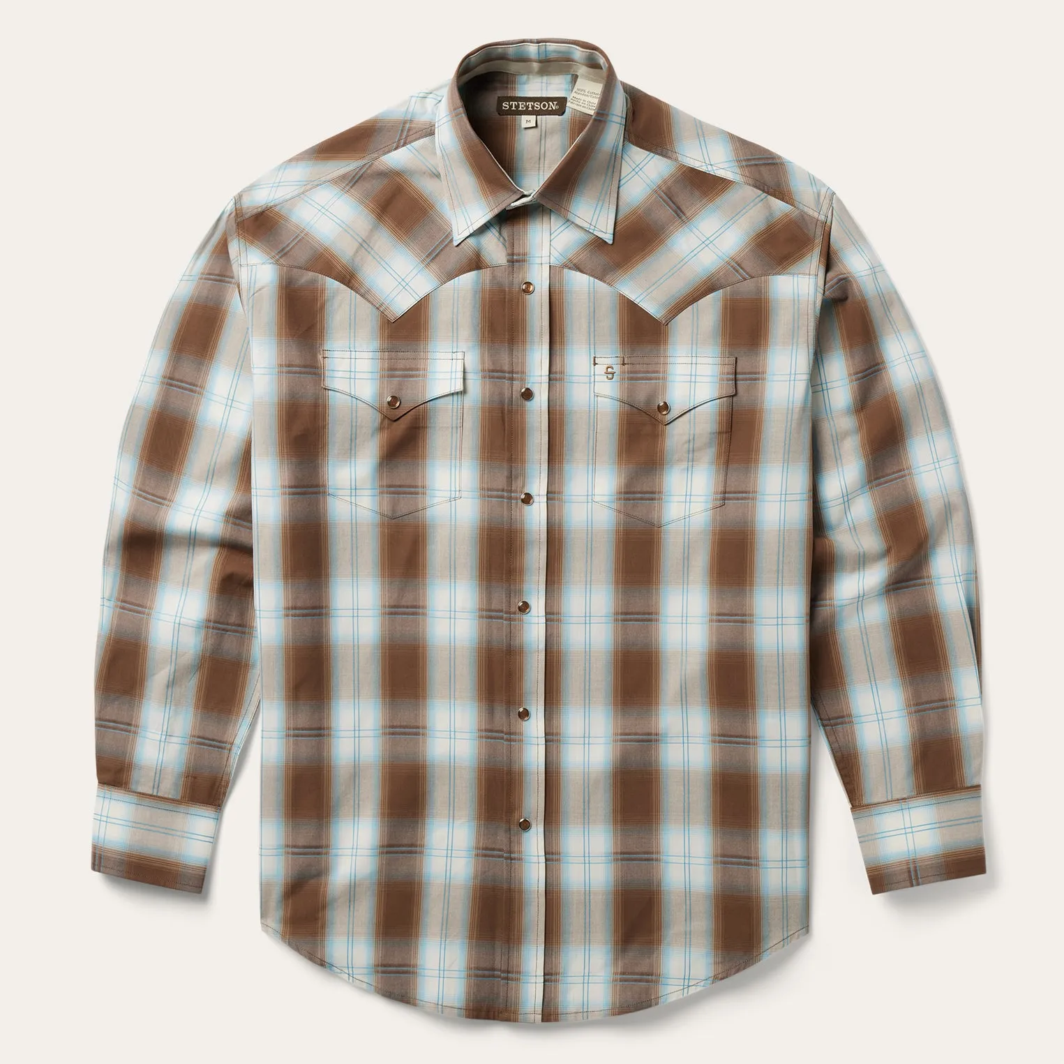 Sand Ombre Plaid Western Shirt Checkered Print Seasonal Fashion