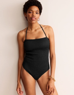Milos Smocked Bandeau Swimsuit-Black Plus Size