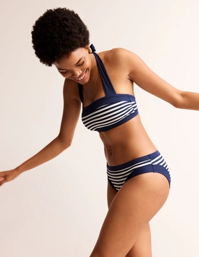 Hydration Wicking Lining Pool Party Outfit Santorini Bikini Bottoms-Navy/ Ivory Stripe