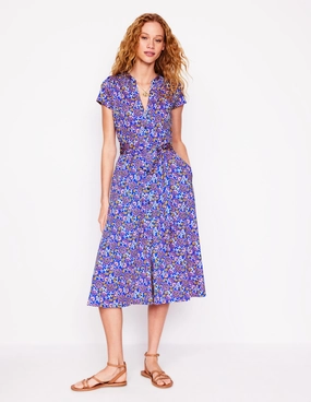 Sara Jersey Shirt Dress-Gallery Blue, Garden Vine Earth-Tone
