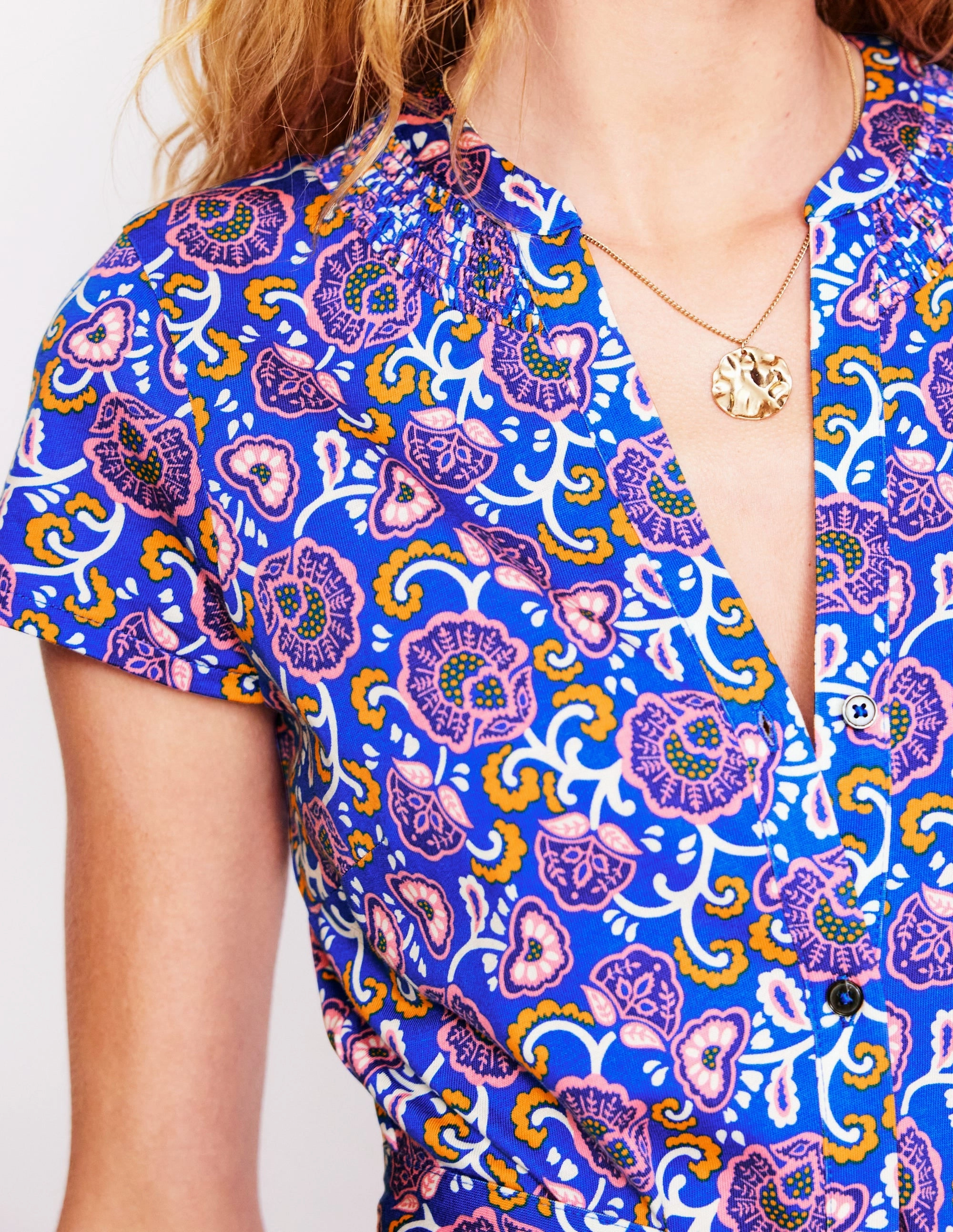 Sara Jersey Shirt Dress-Gallery Blue, Garden Vine Jewel Tones