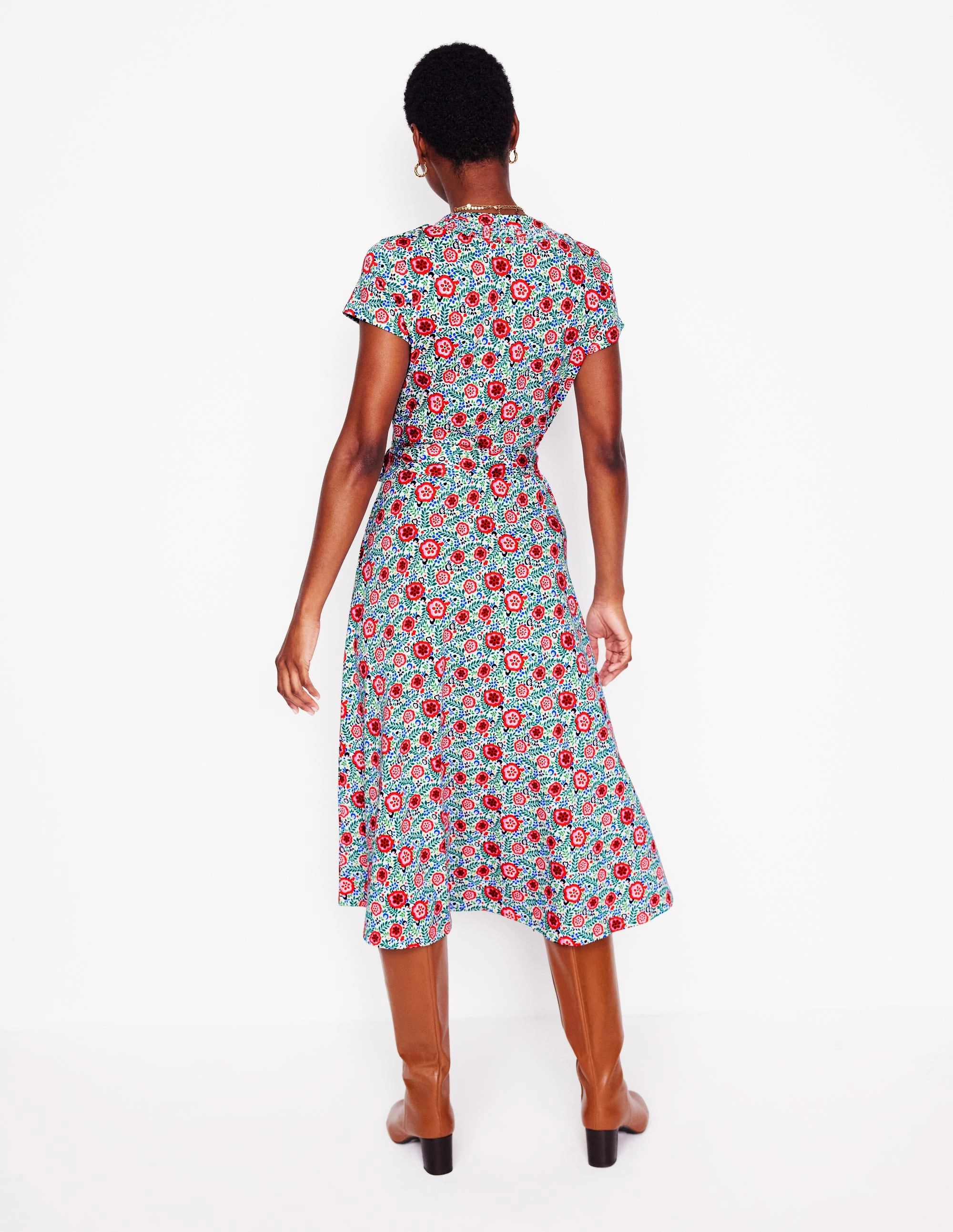 Compact Fit Sara Jersey Shirt Dress-Multi, Foliage Scatter