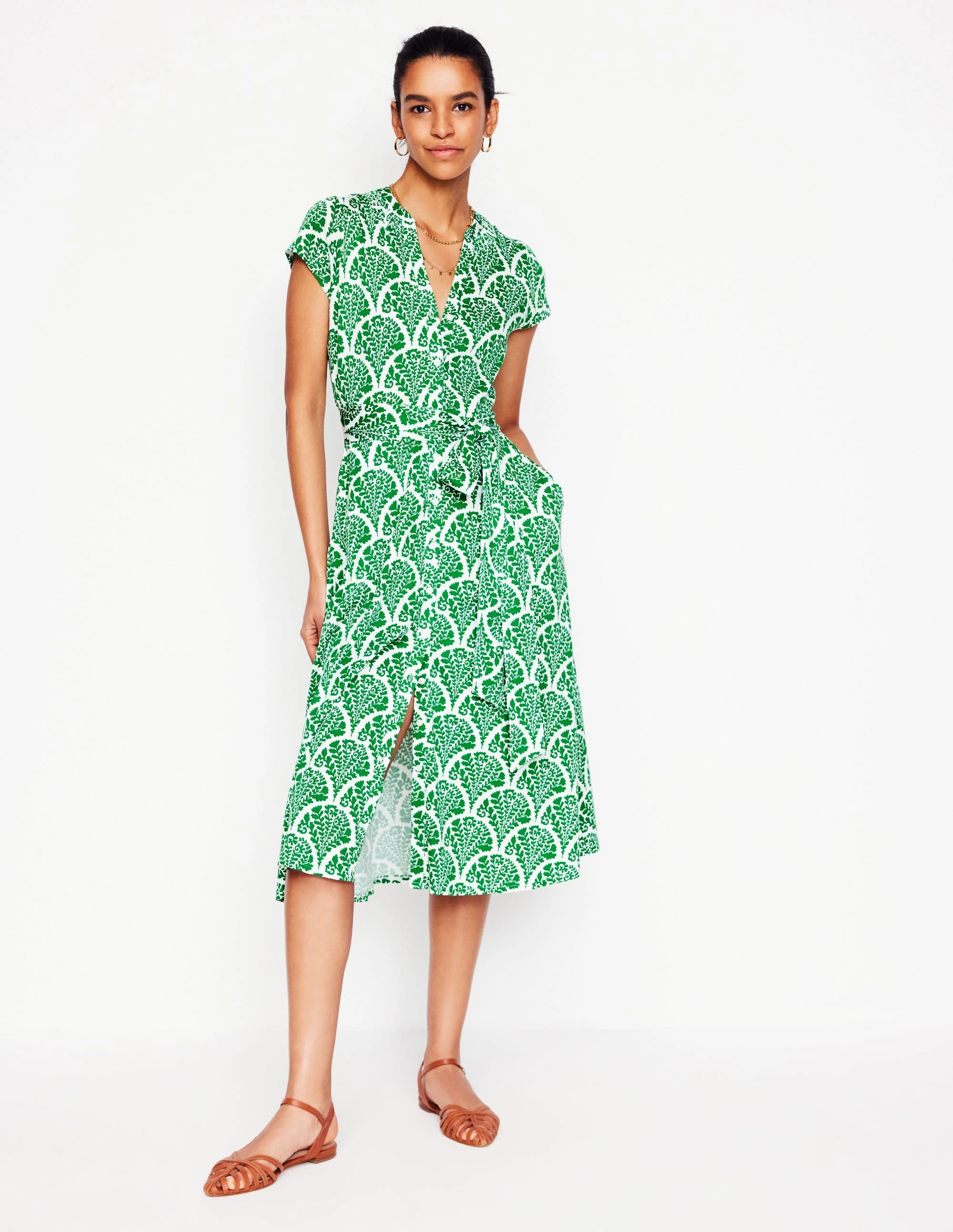 Perfect Comfort Wear Sara Jersey Shirt Dress-Rich Emerald, Blossomy