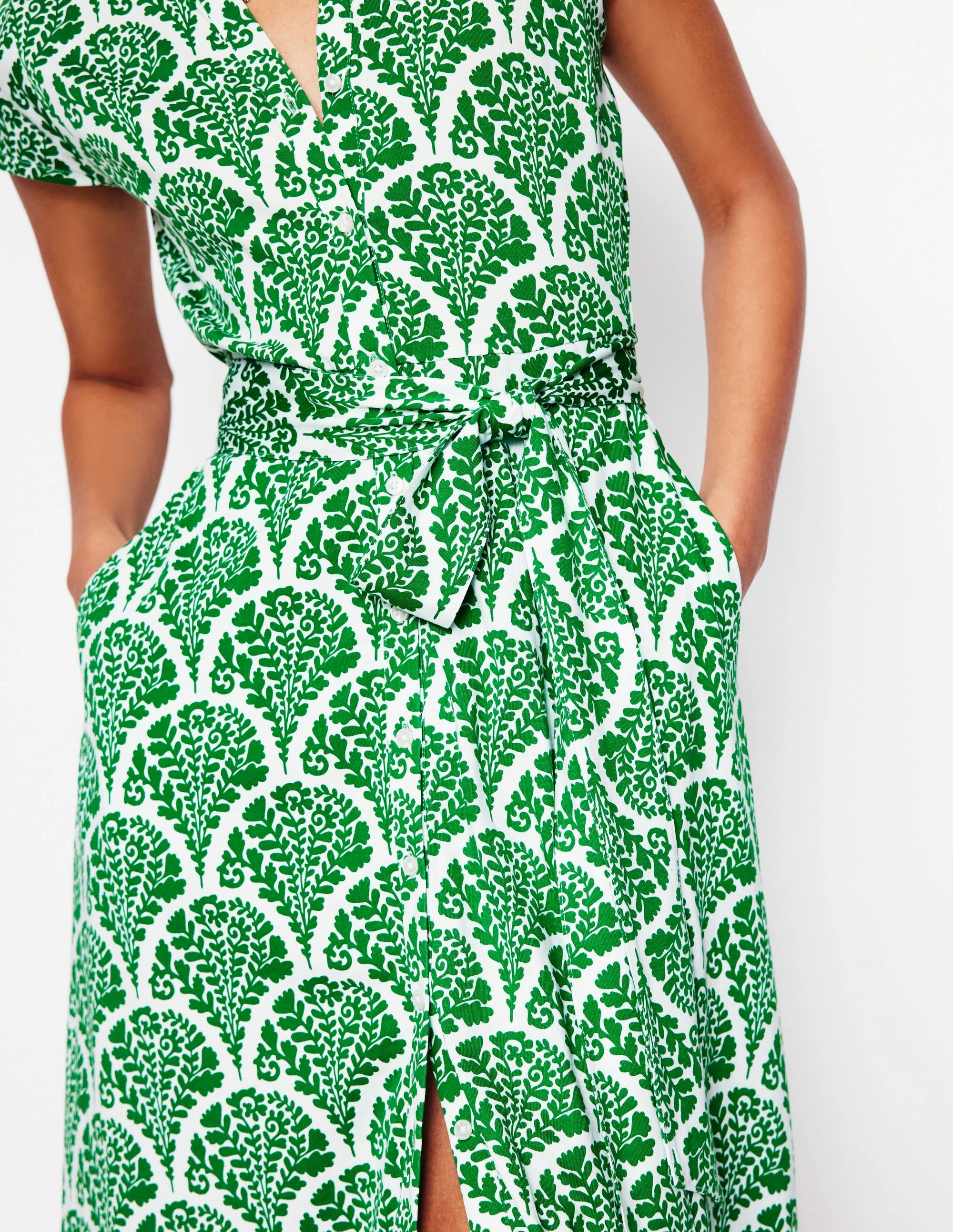 Sara Jersey Shirt Dress-Rich Emerald, Blossomy Lightweight-Comfort