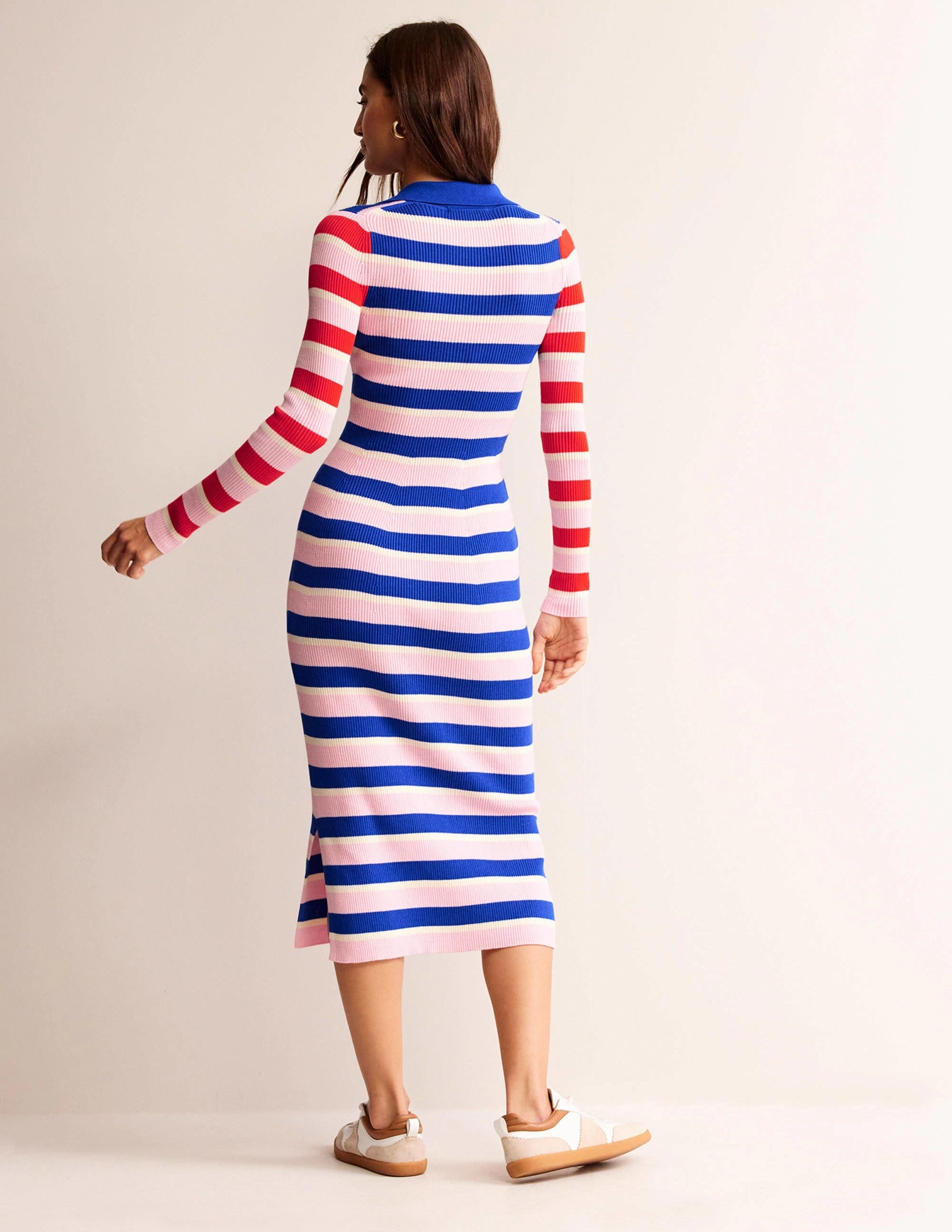 Collared Rib Dress-Orchid Pink, Warm Ivory Crisp Silhouette