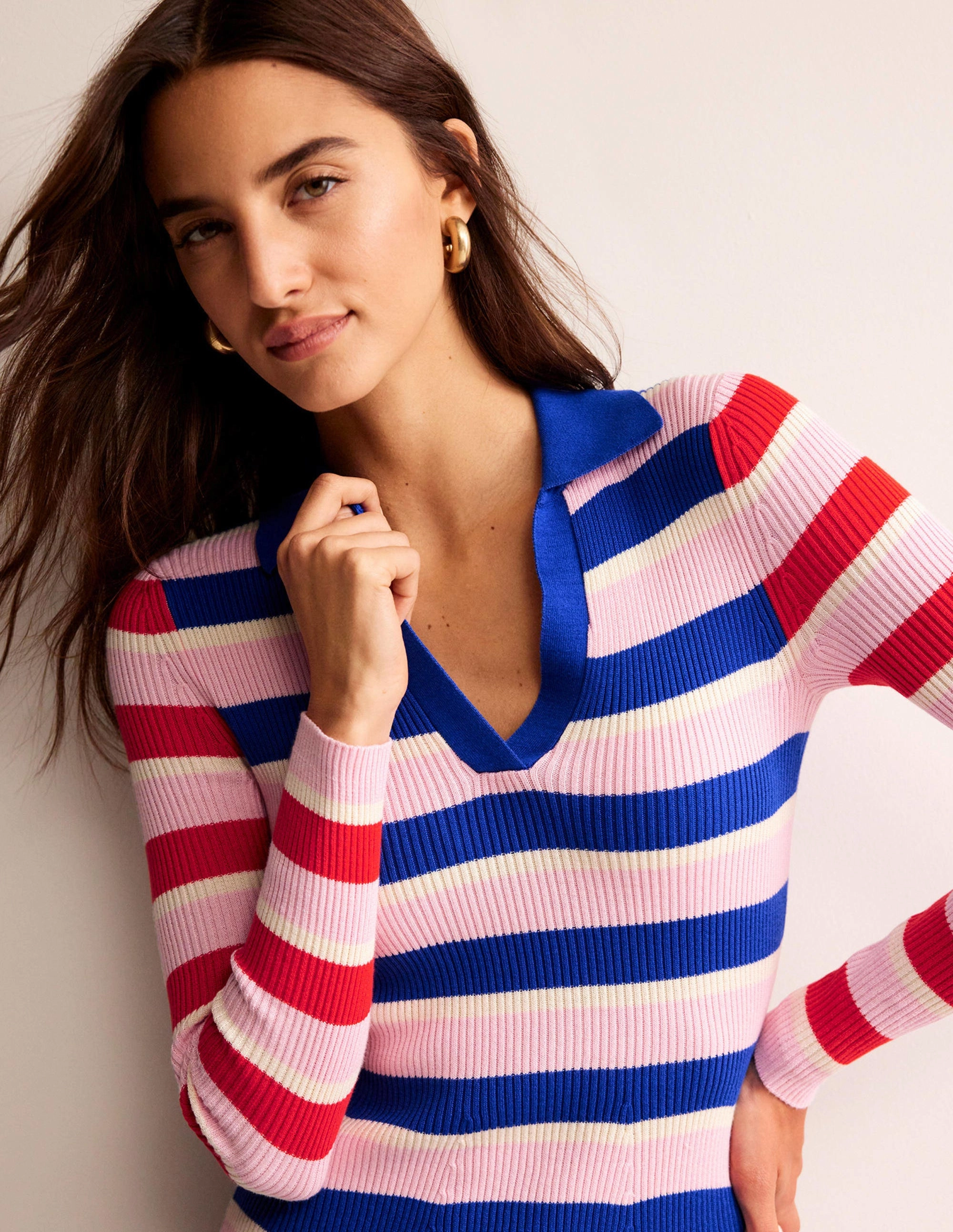 Essential Style Collared Rib Dress-Orchid Pink, Warm Ivory