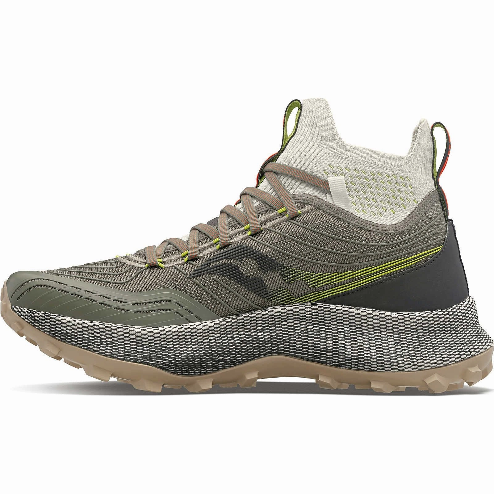 flat - footed shoe accommodation Saucony Endorphin Mid Mens Trail Running Shoes - Green