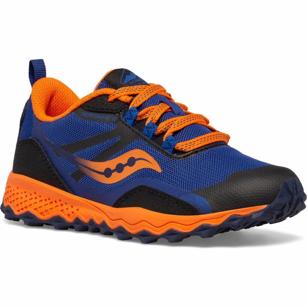 Shock Absorbing Sole Design Saucony Peregrine 12 Shield Junior Trail Running Shoes - Navy