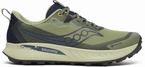 Rolling Gait Tech Saucony Peregrine 15 GORE-TEX Mens Trail Running Shoes - Green