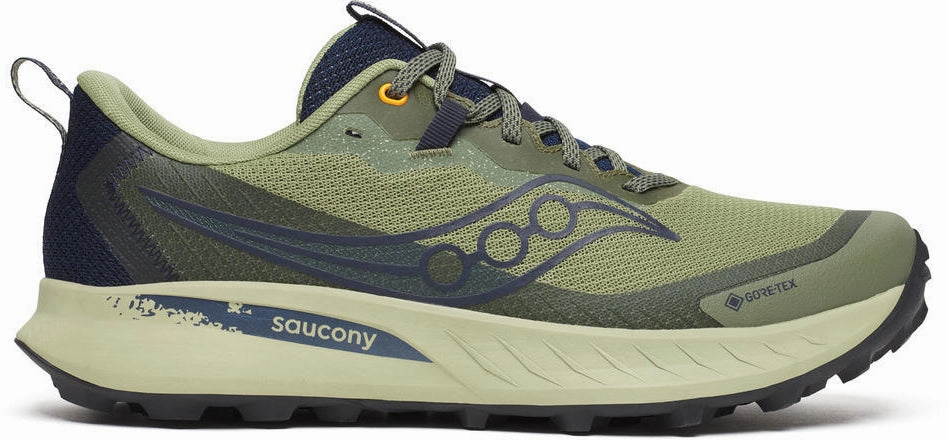 Rolling Gait Tech Saucony Peregrine 15 GORE-TEX Mens Trail Running Shoes - Green