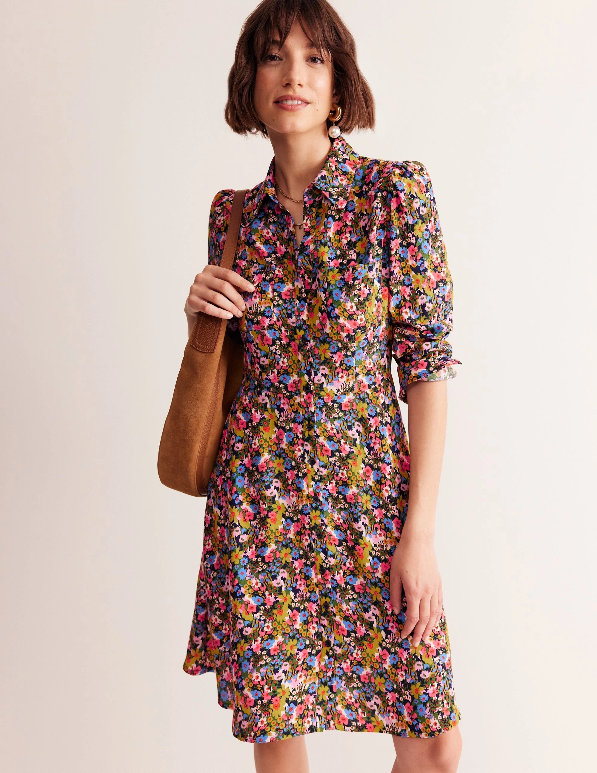 Modest Look Pocket Detail Shirt Dress-Kale, Meadow Pop