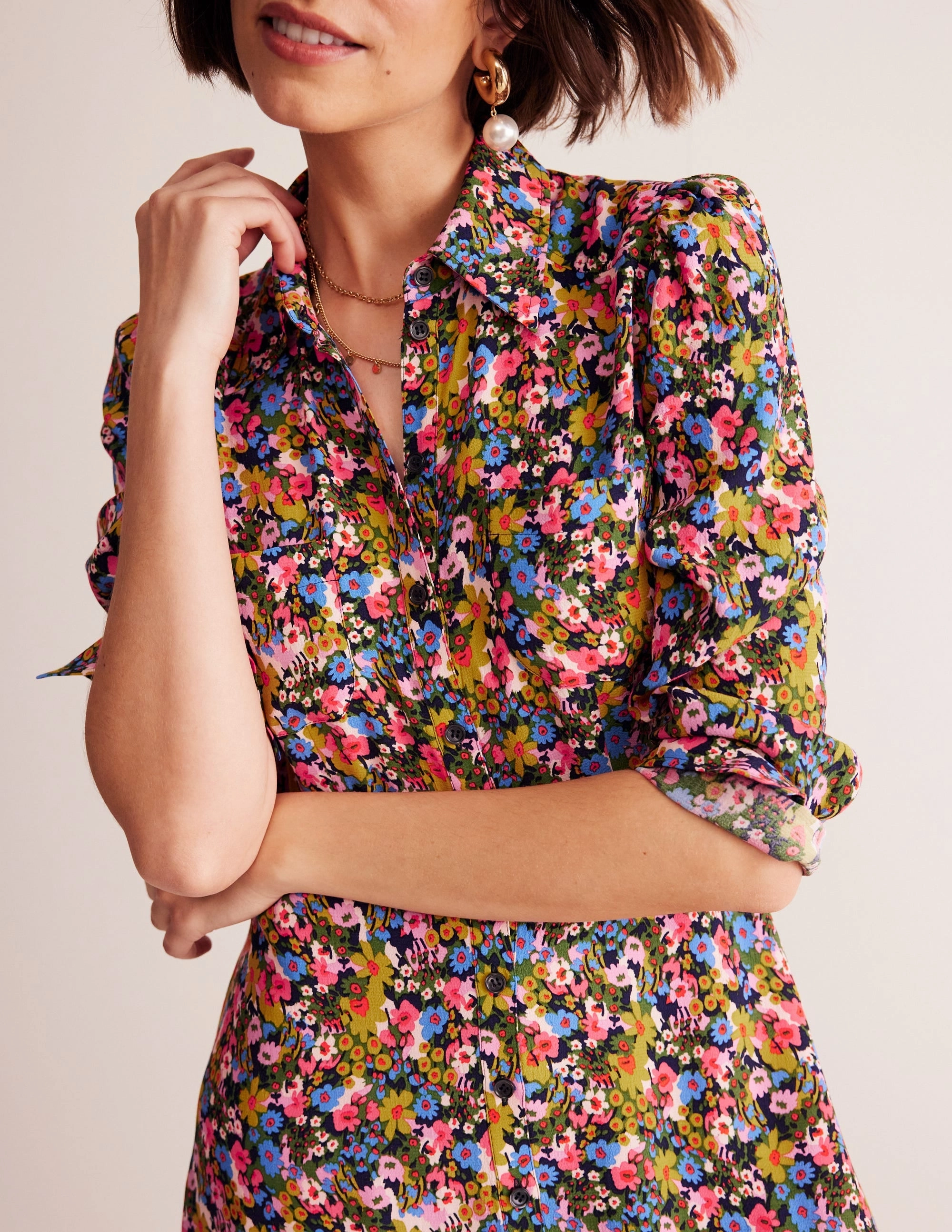 Pocket Detail Shirt Dress-Kale, Meadow Pop Balanced Tone Elegant Vibe