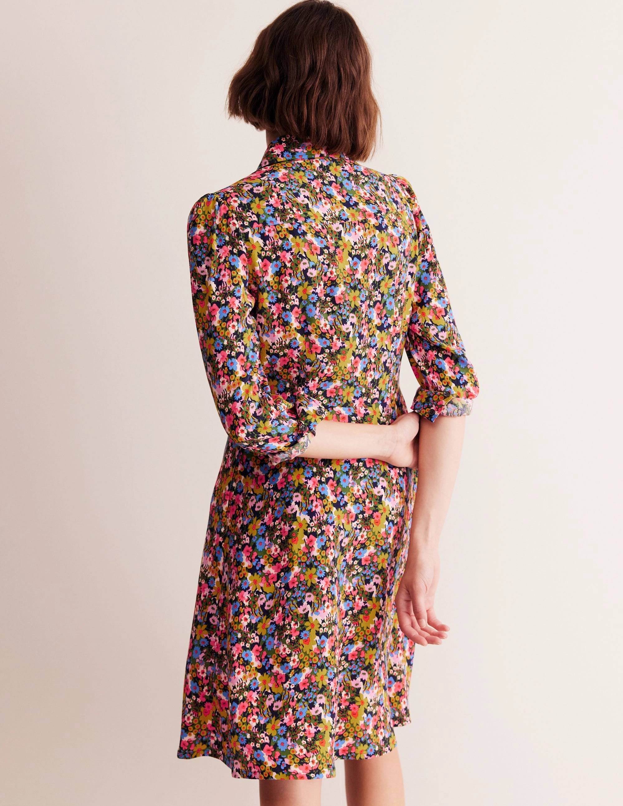 Pocket Detail Shirt Dress-Kale, Meadow Pop Soft Fabric Draped Silhouette